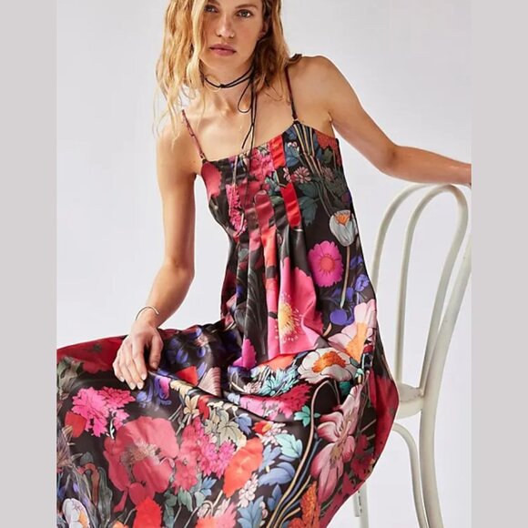 Free People Botanical Strapless Maxi Dress Chocolate Combo Size Large - Picture 1 of 9